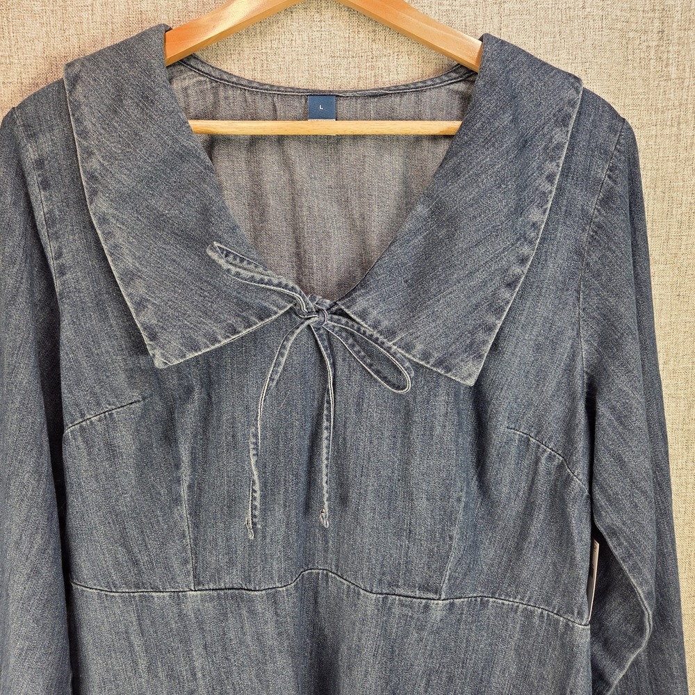 Old Navy Denim Peter Pan Collar Knee Length Dress Large NWT Boho Chic